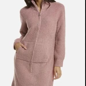 Cozy Pink Zip-Up Lounge Dress